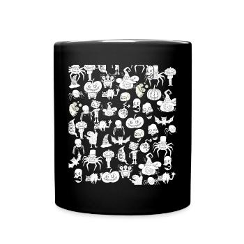 Gruselige Halloween Zeichnungen Schwarz Weiß - Tasse einfarbig - Schwarz - Vorne