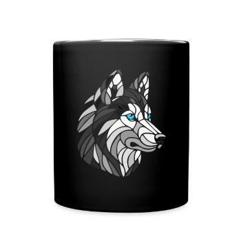 Schwarz-weißer Husky mit blauen Augen, geometrisch - Tasse einfarbig - Schwarz - Vorne