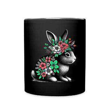 Lapin aux fleurs - Mug uni - noir - Devant