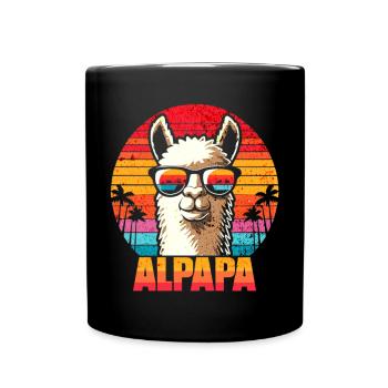 Alpapa - Alpaga Rétro Coucher de soleil - Mug uni - noir - Devant