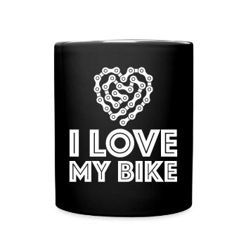 J’aime mon vélo | Coeur, chaîne de vélo - Mug uni - noir - Devant