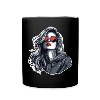 Graue Glamour Hoodie-Girl - Tasse einfarbig - Schwarz - Vorne