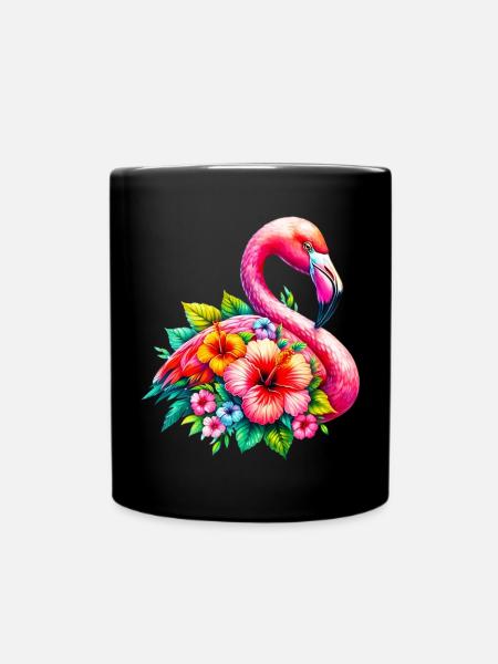 Fenicottero decorato con i fiori di ibisco fiore - Tazza monocolore - nero