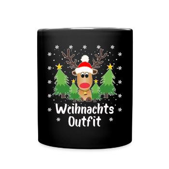 Rentier Tannenbäume Schneeflocken Weihnachten - Tasse einfarbig - Schwarz - Vorne