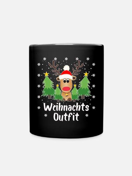 Rentier Tannenbäume Schneeflocken Weihnachten - Tasse einfarbig - Schwarz