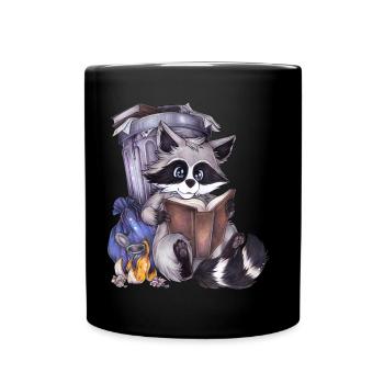 Niedlich Lesen Waschbär mit Buch zum Geburtstag - Tasse einfarbig - Schwarz - Vorne