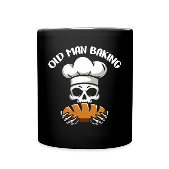 Lustiger Bäcker Skull mit Brot. Alter Mann backt - Tasse einfarbig - Schwarz - Vorne