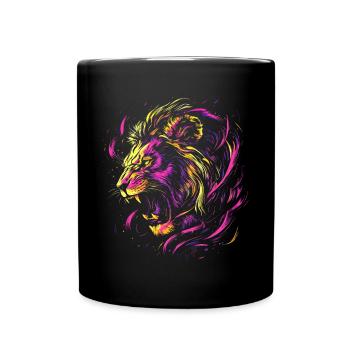Lion Colorful Lion Head Neon Colorful Predator Art - Full Colour Mug - black - Front