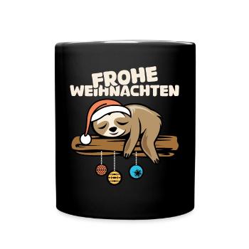 Frohe Weihnachten Faultier comic cartoon Symbol - Tasse einfarbig - Schwarz - Vorne