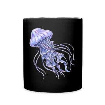 Blau Violett Qualle Geschenk Meer Ozean - Tasse einfarbig - Schwarz - Vorne