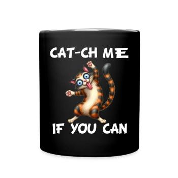 Cat-ch me if you can funny comic cat - Full Colour Mug - black - Front