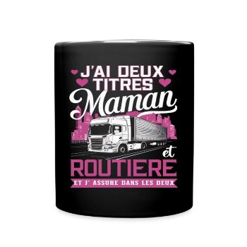 J' ai deux titres maman et routière cadeau - Mug uni - noir - Devant