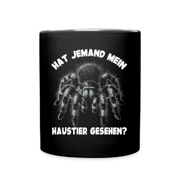 Vogelspinne Tarantel und lustiger Spinnenspruch - Tasse einfarbig - Schwarz - Vorne