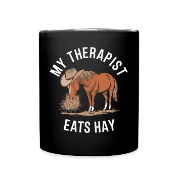 Mein Therapeut isst Heu - Tasse einfarbig - Schwarz - Vorne