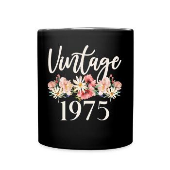 50. Geburtstag 2025 Blumen Vintage 1975 Frauen - Tasse einfarbig - Schwarz - Vorne