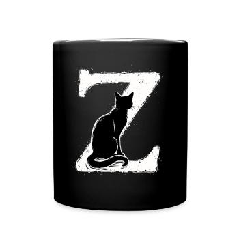Buchstabe Z mit Katze - Tasse einfarbig - Schwarz - Vorne