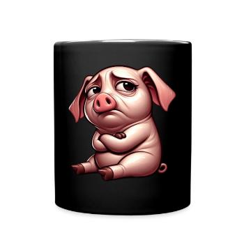 Cute stubborn cartoon pig with interlaced - Full Colour Mug - black - Front