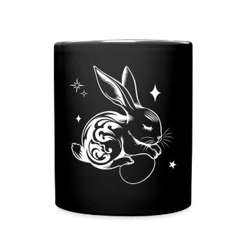 Schlafender Osterhase mit Tribal und Eiern - Tasse einfarbig - Schwarz - Vorne