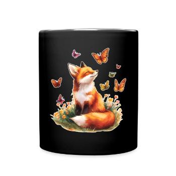 Fox with butterflies - Full Colour Mug - black - Front