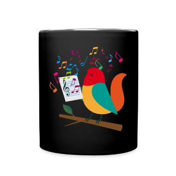 Singing Bird with Colorful Notes – Musical Motif - Full Colour Mug - black - Front