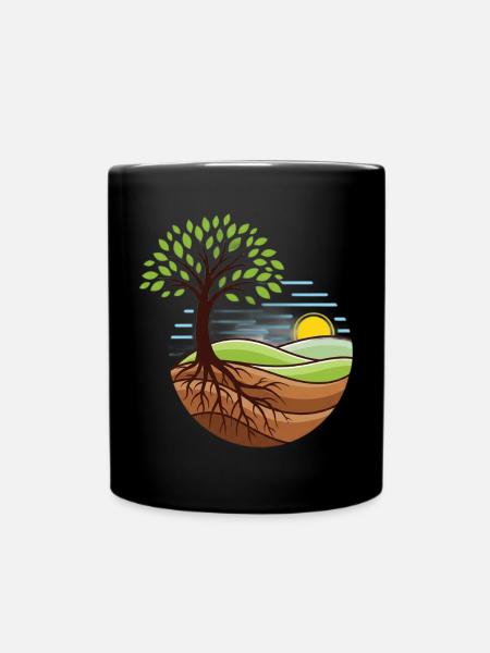 Tree of Life | Nature & Roots in the Circle Motif - Full Colour Mug - black
