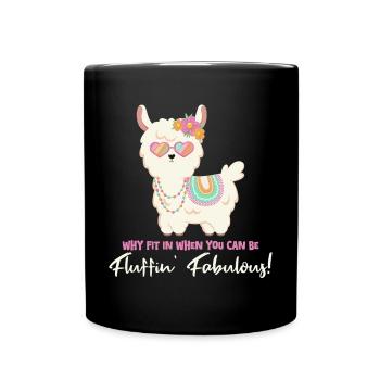 Süßes Alpaka mit Sonnenbrille und lustigem Spruch - Tasse einfarbig - Schwarz - Vorne