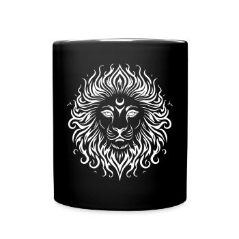 Stylisé White Line Art Lion Face Soleil Motif - Mug uni - noir - Devant