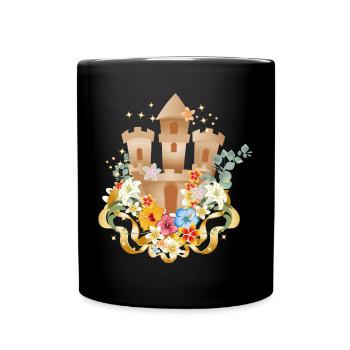 Sandcastle with exotic flowers on the beach - Full Colour Mug - black - Front