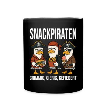 Snackpiraten Möwen Nordsee Ostsee Lustig - Tasse einfarbig - Schwarz - Vorne