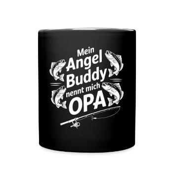 Mein Angelbuddy nennt mich Opa - Tasse einfarbig - Schwarz - Vorne