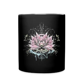 Delicate lotus flower with water elements and graffiti - Full Colour Mug - black - Front