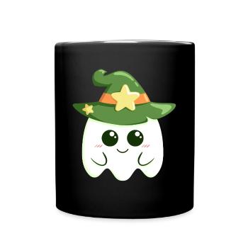 Cute ghost for Halloween dressed as a witch - Full Colour Mug - black - Front