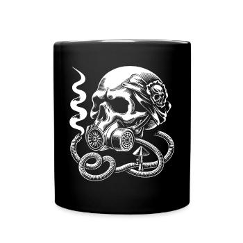 Skurriler Skull mit Gasmaske - Tasse einfarbig - Schwarz - Vorne