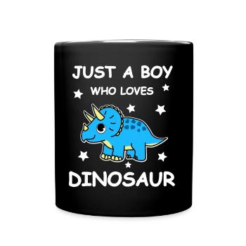 Boy Loves Dinosaur - Full Colour Mug - black - Front