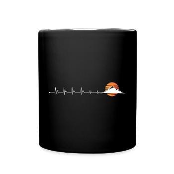 Herzschlag Berge Sonnenuntergang - Tasse einfarbig - Schwarz - Vorne