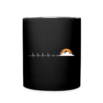Herzschlag Berg Sonnenuntergang - Tasse einfarbig - Schwarz - Vorne