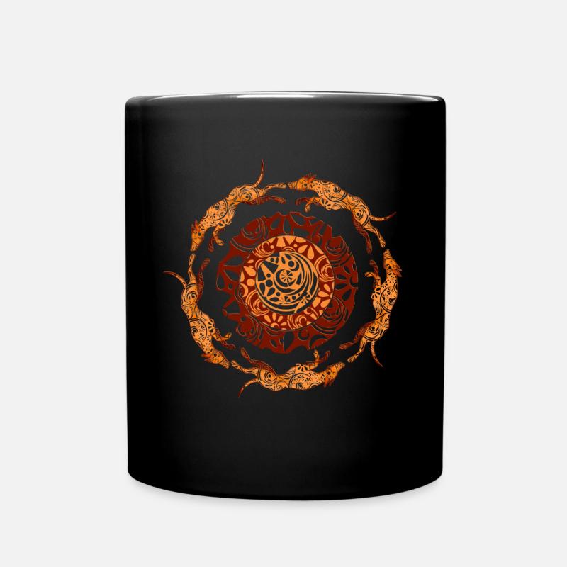 Modern Celtic Greyhounds chasing tails - Full Colour Mug - black