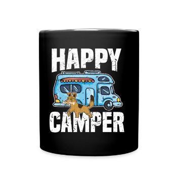 Camping Camper Hunde Happy Camper Outdoors mit - Tasse einfarbig - Schwarz - Vorne