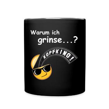 KOPFKINO - Grinse Emoji - Tasse einfarbig - Schwarz - Vorne