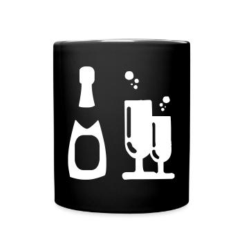 Sparkling wine with glasses - Full Colour Mug - black - Front