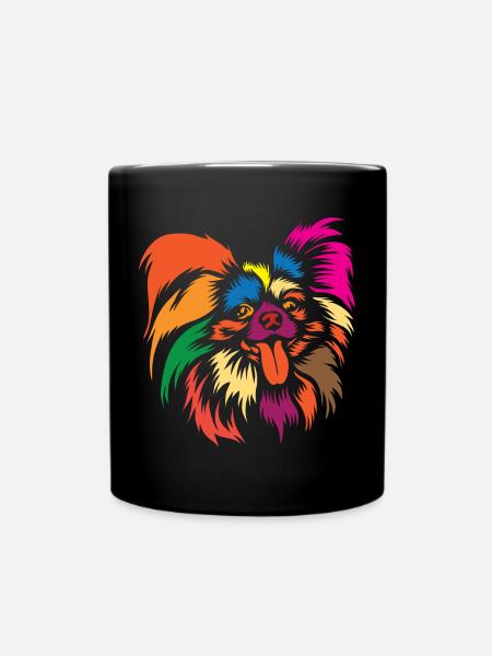 Netter Papillon Hund Regenbogen Grafik Tierliebhaber - Tasse einfarbig - Schwarz