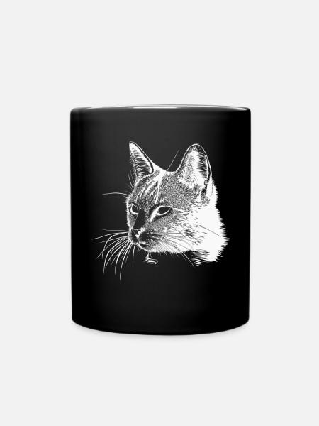 Tête de chat - Blanc - Mug uni - noir