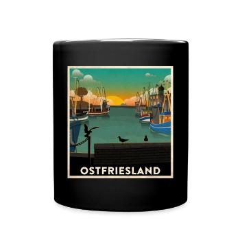 Ostfriesland Heimathafen - Tasse einfarbig - Schwarz - Vorne