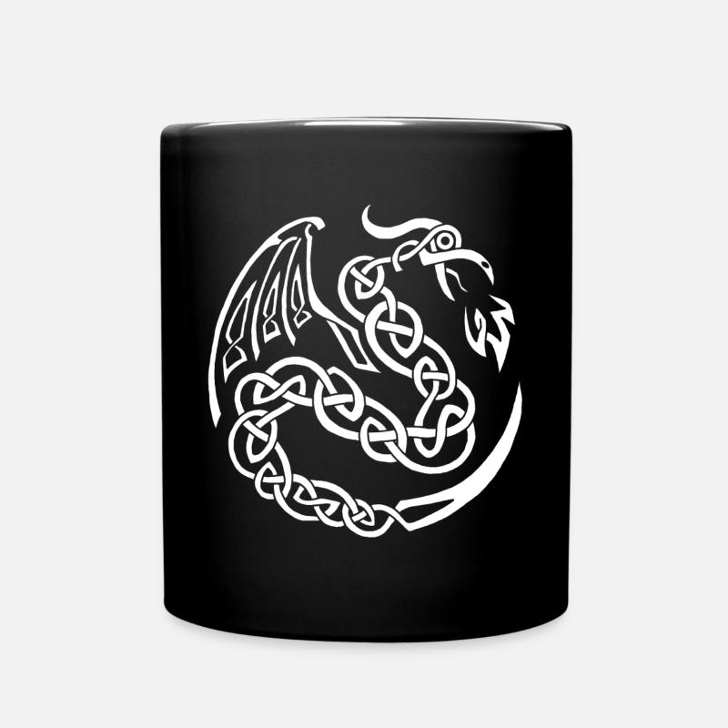 White celtic dragon - Full Colour Mug - black