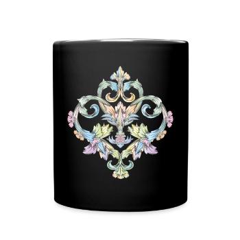 wunderschönes Pastellfarbenes Barock Ornament - Tasse einfarbig - Schwarz - Vorne