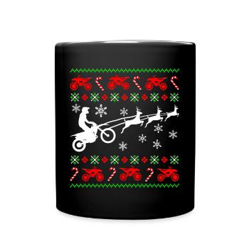 Deer Ugly Christmas Biker Motorcycle Motocross - Full Colour Mug - black - Front