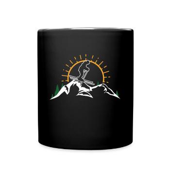 ski snowboard mountain sunset skiing - Full Colour Mug - black - Front