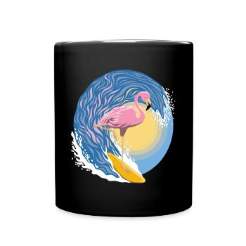 Flamingo-Surfer - Tasse einfarbig - Schwarz - Vorne