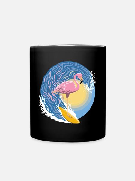 Flamant rose surfeur - Mug uni - noir