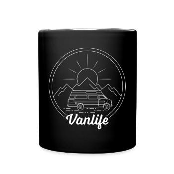 Van Life in the mountains - White Drawing - Full Colour Mug - black - Front